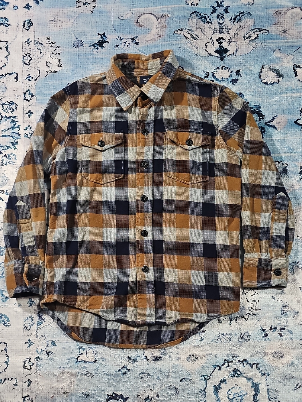 Boys Plaid Button-Down Shirt in Tan,‎ Navy & Cream